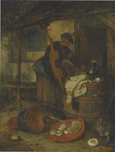 Uma criada perto de uma porta com um barril e vegetais de Adriaen Jansz. van Ostade
