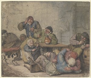 Camponeses animados numa estalagem de Adriaen van Ostade