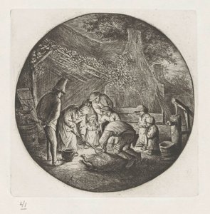 A família do agricultor no abate de um porco de Adriaen van Ostade