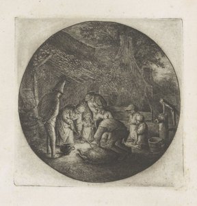 A família do agricultor no abate de um porco de Adriaen van Ostade