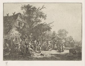 Camponeses dançantes em frente de uma estalagem de Adriaen van Ostade