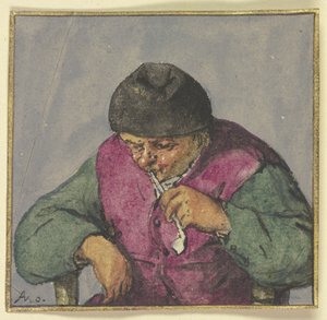 Figura de meio corpo de um camponês sentado com cachimbo de Adriaen van Ostade