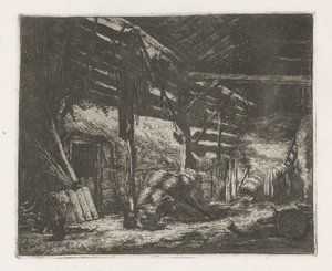 Interior de um celeiro de feno de Adriaen van Ostade
