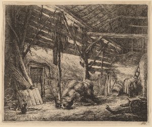 Interior de um celeiro de Adriaen van Ostade