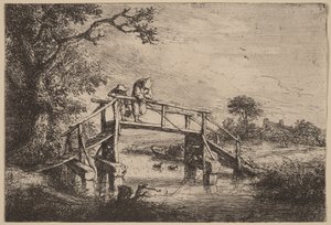 Paisagem com uma ponte e dois pescadores