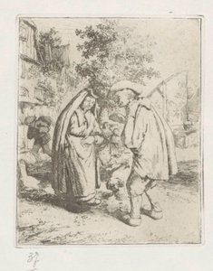 Homem e mulher em conversa de Adriaen van Ostade
