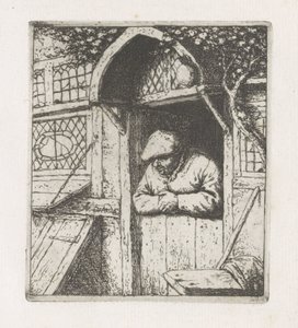 O homem se inclina em uma porta inferior de Adriaen van Ostade