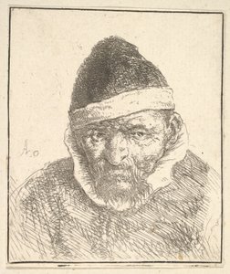 Velho com colarinho branco e chapéu pontiagudo de Adriaen van Ostade