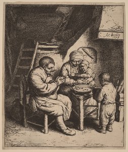 Família camponesa a rezar antes da refeição de Adriaen van Ostade