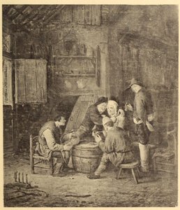 Camponeses à volta de um barril numa estalagem de Adriaen van Ostade