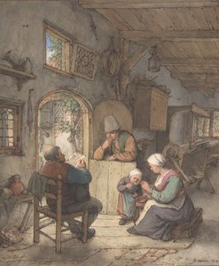 Lendo as notícias no chalé dos tecelões, 1673.