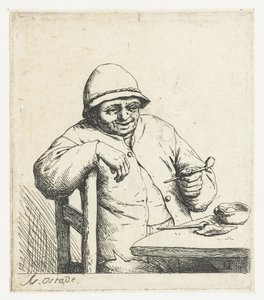 Agricultor fumante com o braço sobre uma cadeira O fumante sorridente de Adriaen van Ostade