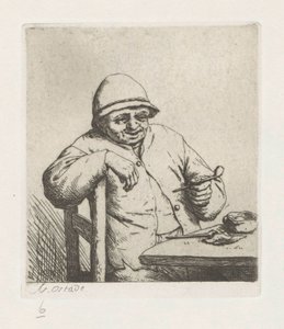 Agricultor fumador com braço sobre um carril de cadeira de Adriaen van Ostade
