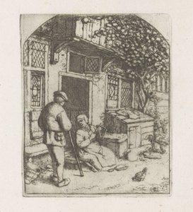 Estrela-aranha na soleira de uma casa de Adriaen van Ostade
