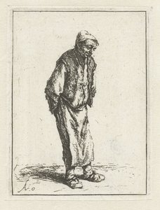 Agricultor em pé com as mãos atrás das costas O mendigo com as mãos atrás das costas de Adriaen van Ostade