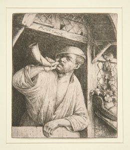 O padeiro a tocar a sua trompa de Adriaen van Ostade