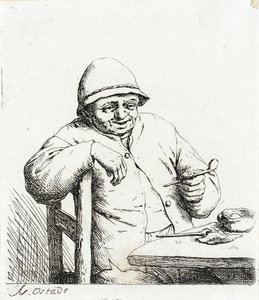 O fumador apoiado no encosto de uma cadeira de Adriaen van Ostade