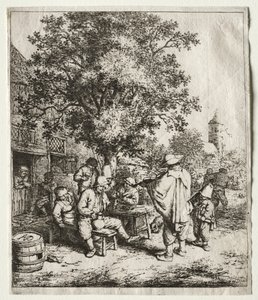 O violinista e o menino da viela de roda de Adriaen van Ostade