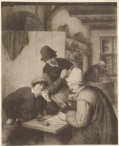 Três camponeses e uma mulher à mesa de Adriaen van Ostade