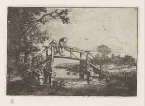 Dois pescadores em uma ponte de Adriaen van Ostade