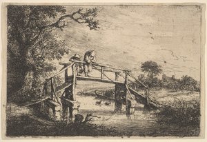 Dois pescadores em uma ponte, 1647. de Adriaen van Ostade