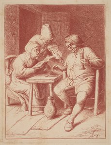 Dois cantores e um violinista num interior de Adriaen van Ostade