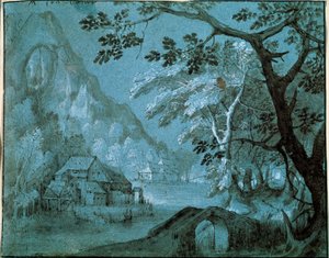 Paisagem com um moinho junto a um lago de montanha, c1610-c1620s