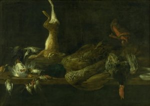 Natureza morta com jogo em uma mesa de Adriaen van Utrecht