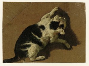 Gato brincando perto de uma parede de Adriaen van de Velde (attributed to)
