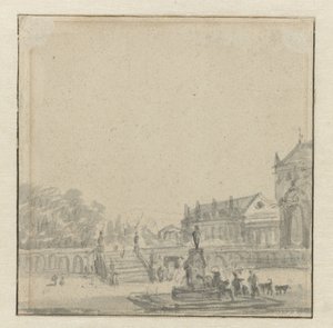 Pátio de um palácio com uma fonte de Adriaen van de Velde (possibly)