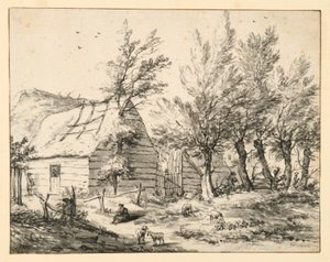Quinta atrás de uma fila de salgueiros podados de Adriaen van de Velde