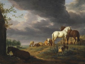 Neerlandês: Paisagem com cavalos e outros animais Paisagem com cavalos e outros animais de Adriaen van de Velde