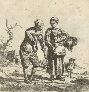 Fazendeiro e sua esposa em conversa de Adriaen van de Velde
