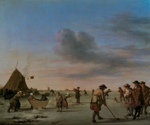 Golfistas no gelo perto de Haarlem, 1668 (painel) de Adriaen van de Velde