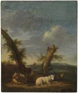 Paisagem com ovelhas e um pastor adormecido de Adriaen van de Velde