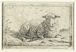 Ovelhas em linha recortadas de Adriaen van de Velde