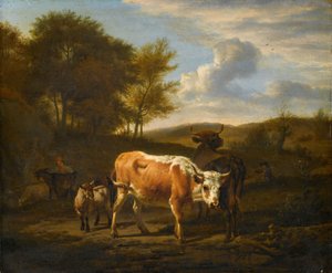 Paisagem montanhosa com vacas de Adriaen van de Velde