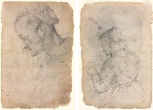 Perfil da cabeça de uma mulher (reto) Uma empregada de cozinha (verso) de Adriaen van de Velde