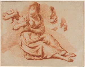 Mulher sentada à procura de pulgas, c. 1671 de Adriaen van de Velde