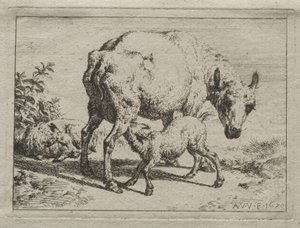 A ovelha e dois cordeiros de Adriaen van de Velde