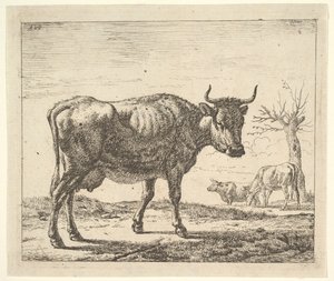 Três vacas, de diferentes animais. de Adriaen van de Velde