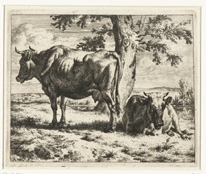 Duas vacas debaixo de uma árvore
Vacas e ovelhas (título da série) de Adriaen van de Velde