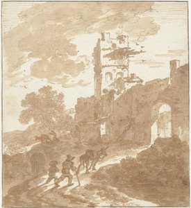 Paisagem italiana com um caminho que leva a um portão da cidade