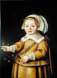 Retrato de Anne Gibson quando criança (óleo sobre painel) de Adriaen van der Linde