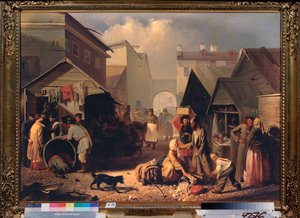 Buvette a São Petersburgo (Barraca de Refrescos em São Petersburgo) - Pintura de Adrian Markovich Volkov (1827-1873), óleo sobre tela de Adrian Markovich Volkov