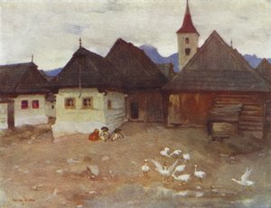 Tchecoslováquia: Vazsecz, uma aldeia eslovaca (cor litho) de Adrian Scott Stokes