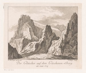 Vista de uma geleira nos Alpes Der Gletscher auf dem Gitschenen-Berg (título no objeto)