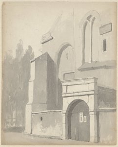 Vista de um portão de entrada para uma igreja de Adrianus Eversen