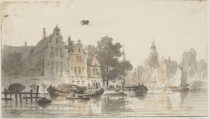 Paisagem de Cityscape com canal de Adrianus Eversen