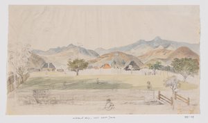 Paisagem e vista de casas e praça da vila, Java Ocidental